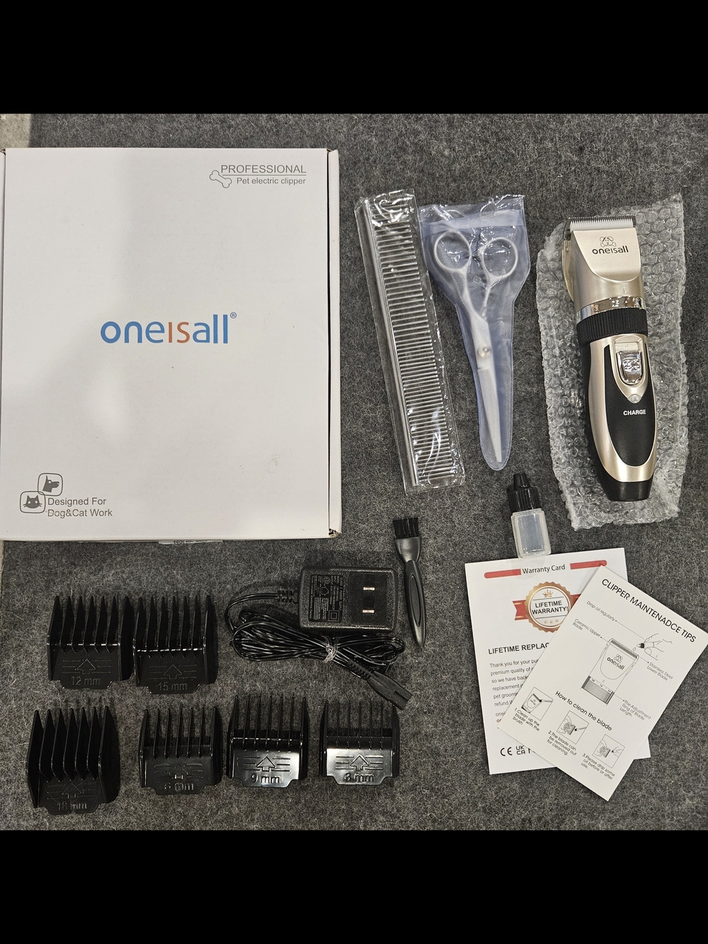 Oneisall Gold & Black Pet Hair Clipper Kit - Rechargeable Grooming Set